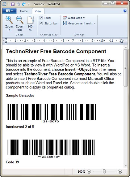 Screenshot of TechnoRiver Free Barcode Software Component